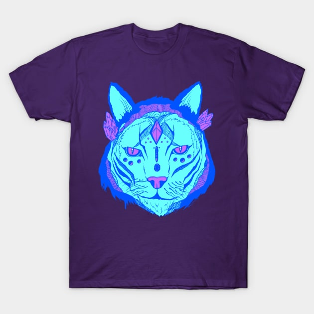 Blue Mystical Tribal Cat T-Shirt by kenallouis